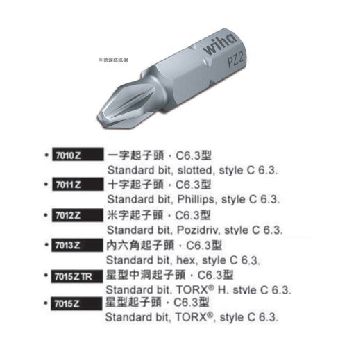 7010Z／7011Z／7012Z／7015Z／7015Z T／7015ZTR／7013Z C6.3型起子頭